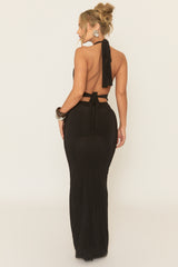 Black Halterneck Tie Back Maxi Dress - Amalfie