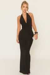 Black Halterneck Tie Back Maxi Dress - Amalfie