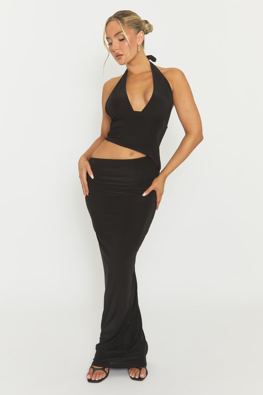 Black Halterneck Cut Out Maxi Dress - Briyan