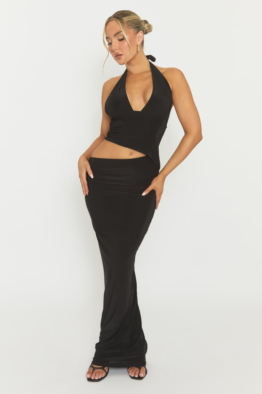 Black Halterneck Cut Out Maxi Dress - Briyan