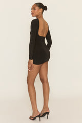 Black Boat Neck Long Sleeve Backless Bodycon Mini Dress - Vixen