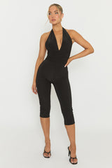 Black Halterneck Tie Back Capri Jumpsuit - Enyah
