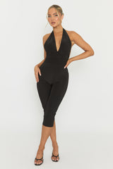 Black Halterneck Tie Back Capri Jumpsuit - Enyah