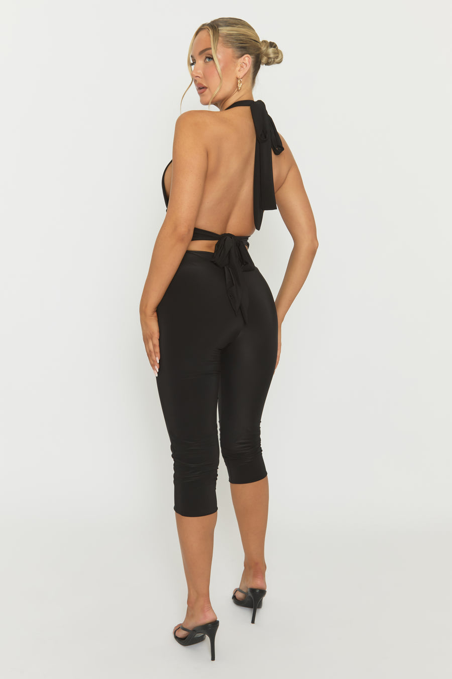 Black Halterneck Tie Back Capri Jumpsuit - Enyah