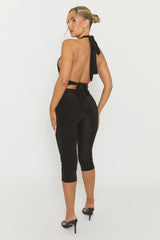 Black Halterneck Tie Back Capri Jumpsuit - Enyah