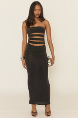 Black Glitter Cut Out Maxi Dress - Carlina