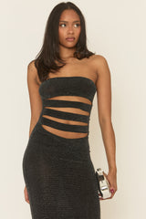 Black Glitter Cut Out Maxi Dress - Carlina