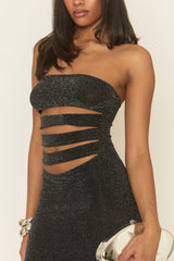 Black Glitter Cut Out Maxi Dress - Carlina
