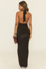 Black Cowl Halterneck Maxi Dress - Rosia