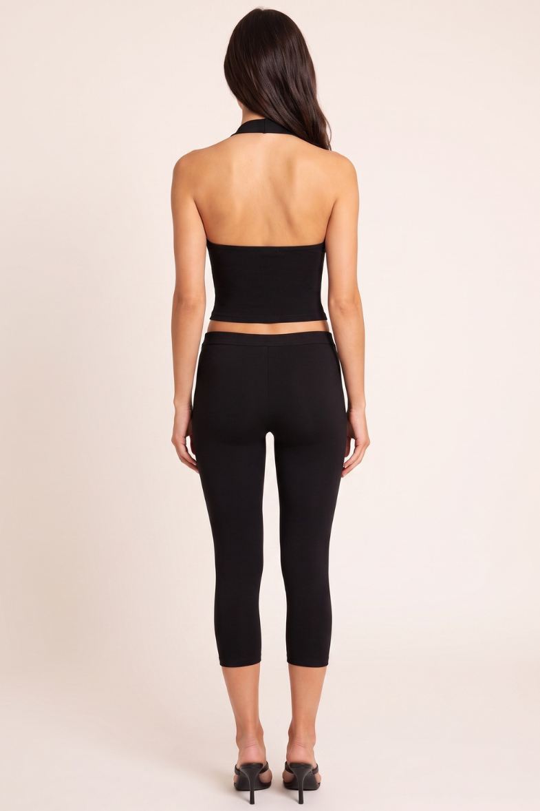 Black Bengaline Halter Neck Top And Capri Co-ord Set - Andromeda