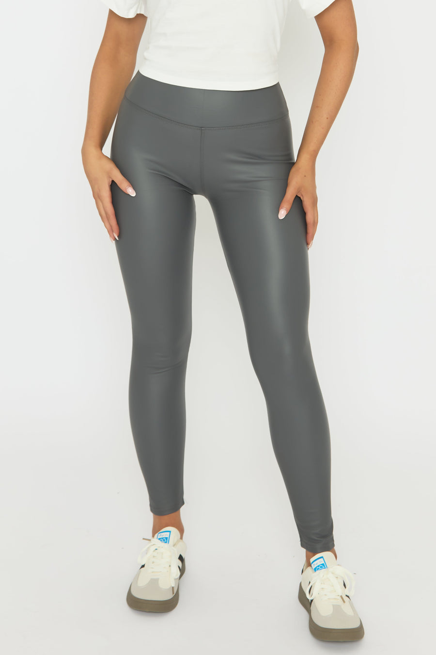 Grey PU Leggings - Olivvia