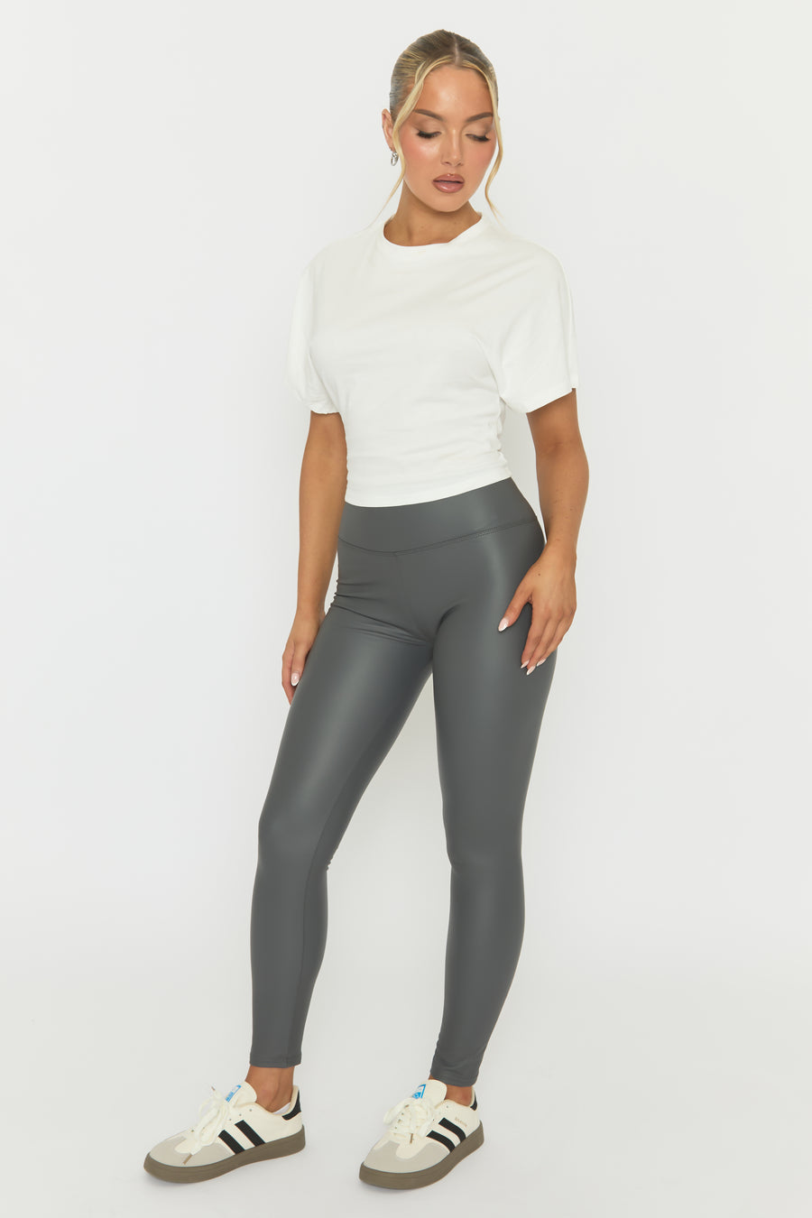 Grey PU Leggings - Olivvia
