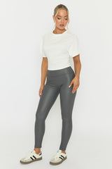 Grey PU Leggings - Olivvia