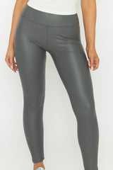 Grey PU Leggings - Olivvia