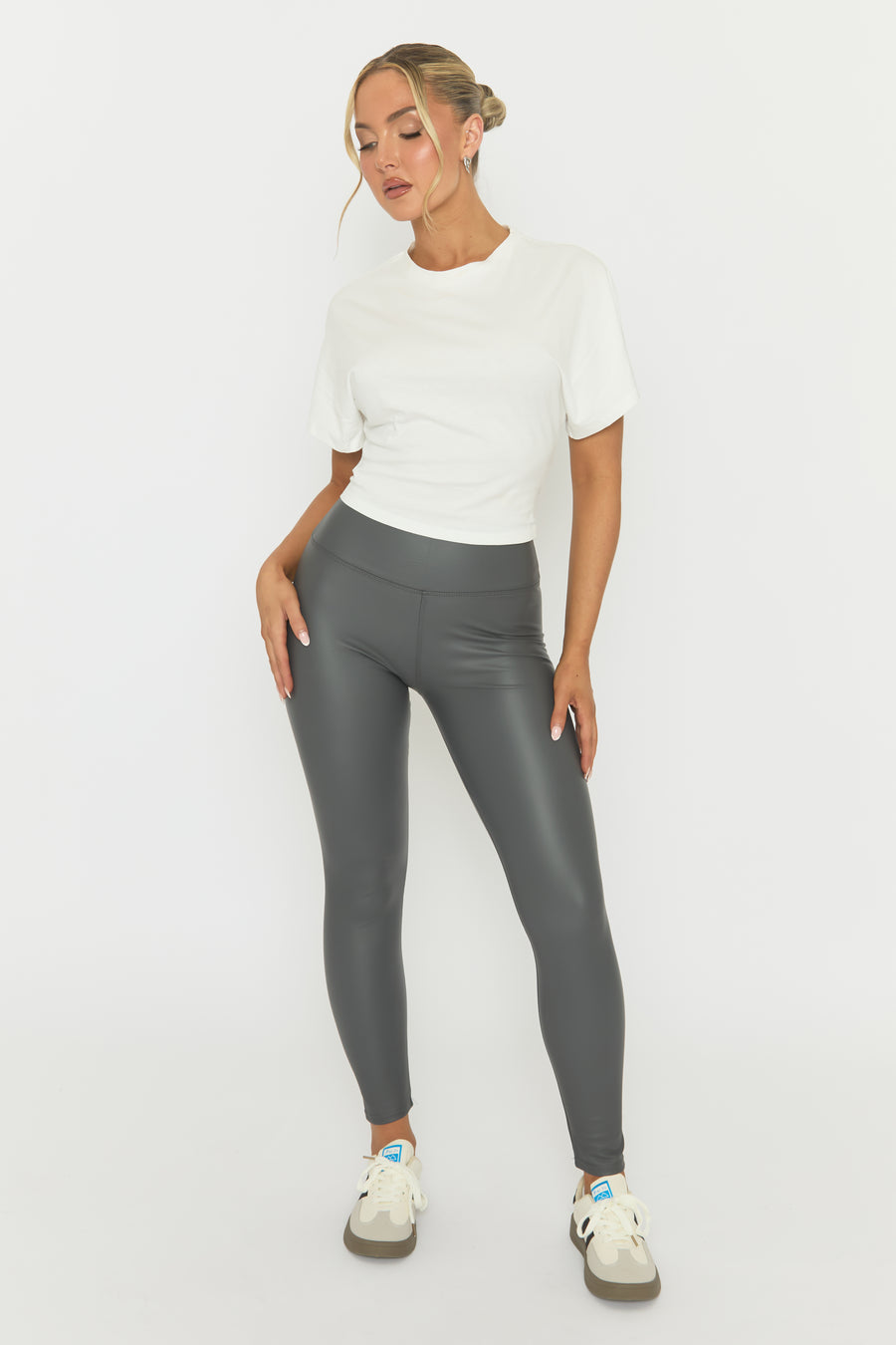 Grey PU Leggings - Olivvia