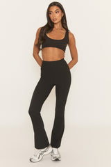 Black Premium Rib Yoga Flare Activewear Trousers - Yana