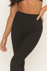 Black Premium Rib Yoga Flare Activewear Trousers - Yana