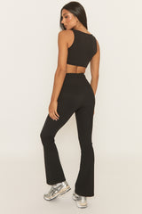 Black Premium Rib Yoga Flare Activewear Trousers - Yana