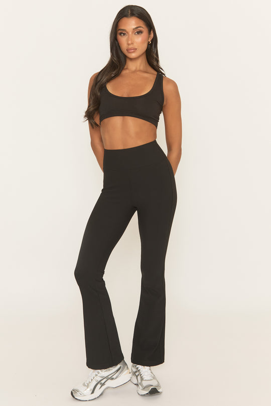 Black Premium Rib Yoga Flare Activewear Trousers - Yana