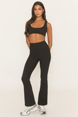 Black Premium Rib Yoga Flare Activewear Trousers - Yana