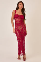 Red Lace Sheer Maxi Dress - Atlanta