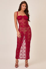 Red Lace Sheer Maxi Dress - Atlanta