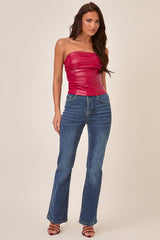 Wine Faux Leather Bandeau Top - Lizy