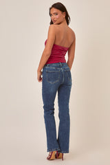 Wine Faux Leather Bandeau Top - Lizy