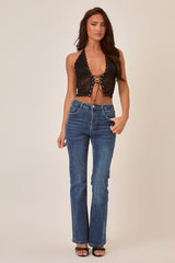 Black Lace Halter Neck Top - Amberley