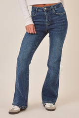 Mid Blue Stretch Kick Flare Denim Jeans - Aspen