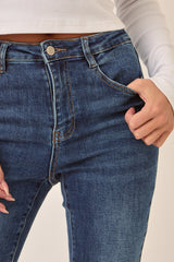 Mid Blue Stretch Kick Flare Denim Jeans - Aspen