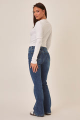 Mid Blue Stretch Kick Flare Denim Jeans - Aspen