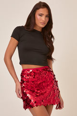 Red Disc Sequin Mini Skirt - Coco