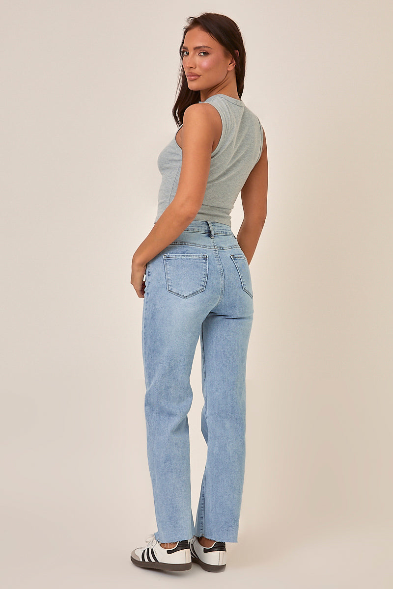 Petite Light Blue Stretch Straight Leg Jeans - Scarlett