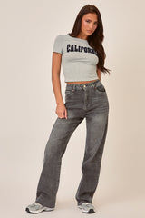 Washed Grey Stretch Straight Leg Frayed Hem Jeans - Scarlett