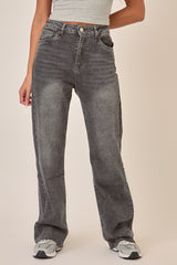 Washed Grey Stretch Straight Leg Frayed Hem Jeans - Scarlett