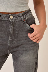 Washed Grey Stretch Straight Leg Frayed Hem Jeans - Scarlett