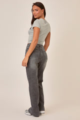 Washed Grey Stretch Straight Leg Frayed Hem Jeans - Scarlett