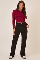 Black Stretch Frayed Hem Straight Leg Jeans - Scarlett