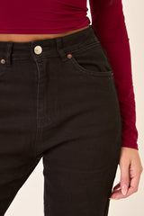 Black Stretch Frayed Hem Straight Leg Jeans - Scarlett
