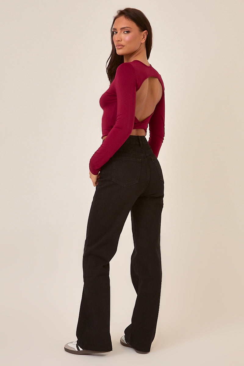 Black Stretch Frayed Hem Straight Leg Jeans - Scarlett