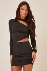 Black Cut Out Fitted Mini Dress - Bay