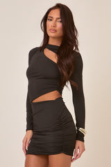 Black Cut Out Fitted Mini Dress - Bay