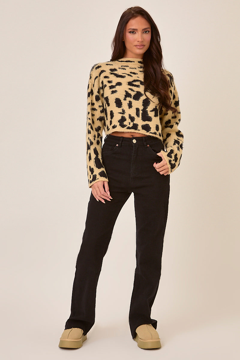 Leopard Knitted High Neck Jumper - Ellen