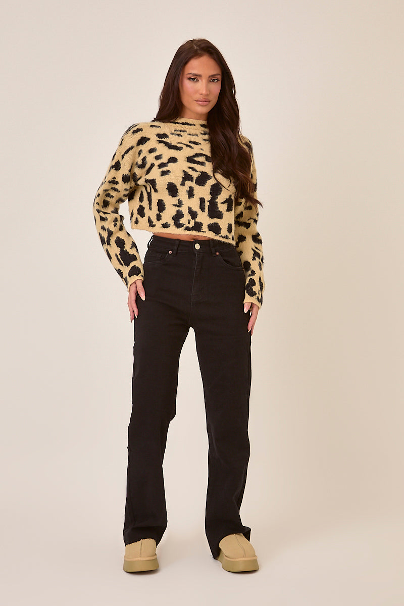 Leopard Knitted High Neck Jumper - Ellen
