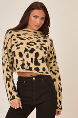Leopard Knitted High Neck Jumper - Ellen