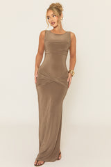 Mocha Twist Front Maxi Dress - Caleah