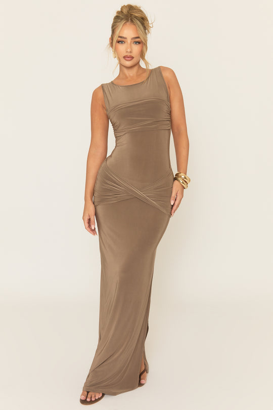 Mocha Twist Front Maxi Dress - Caleah