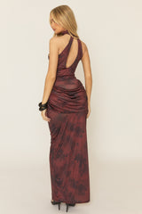 Wine Printed Drape Front Maxi Dress - Jenaya