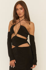 Black Cut Out Halterneck Maxi Dress - Sorene